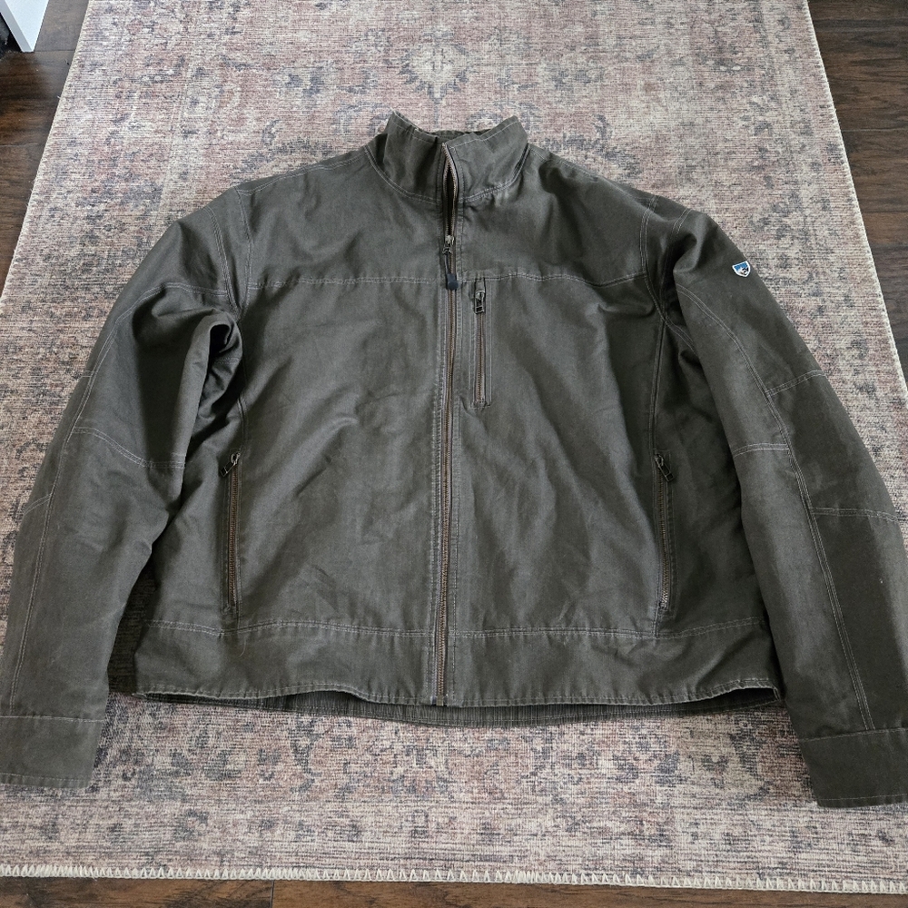 Kuhl Burr Jacket Mens XXL Gray Olive Green Zip-up Waxed Canvas Gunmetal Sty 1052 - Picture 2 of 13